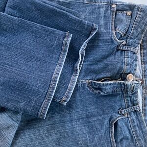 Dark Blue Bootcut Jeans, casual, work attire.